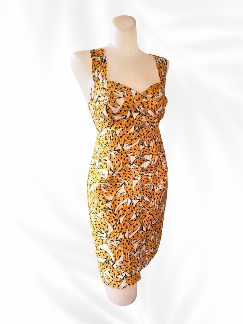 Farm Rio Banana Print Button Front Midi Dress | XS